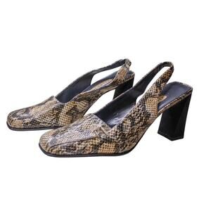 Charlies Snake Skin Print Sling Back Block Heel Pumps Square Toe 8M